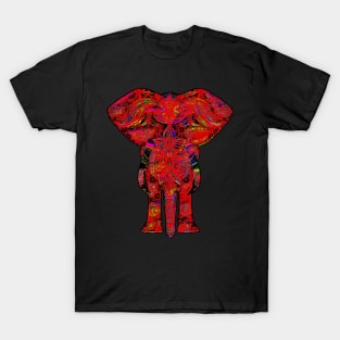 Rainbow Red Elephant on Black T-Shirt